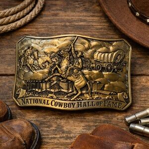 Vintage National Cowboy Hall of Fame Solid Brass Western Belt Buckle – NOS